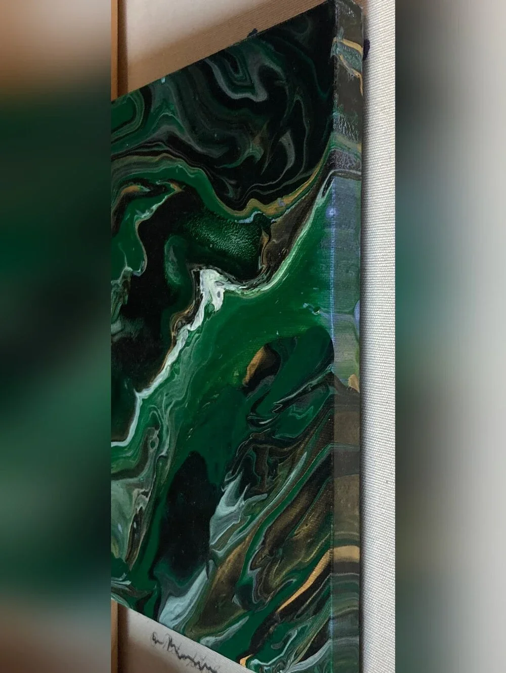 Abstract Fluid Pour Painting Green Gold Acrylic 8